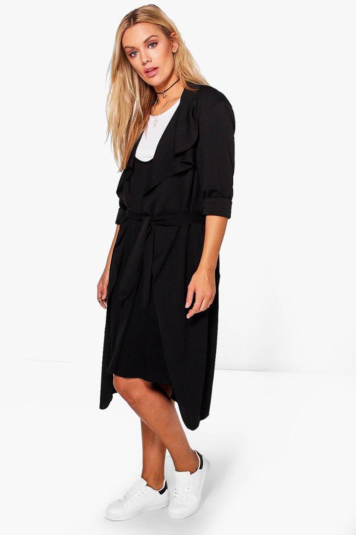Boohoo Plus Isobel Belted Shawl Collar Coat Black