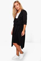 Boohoo Plus Isobel Belted Shawl Collar Coat Black