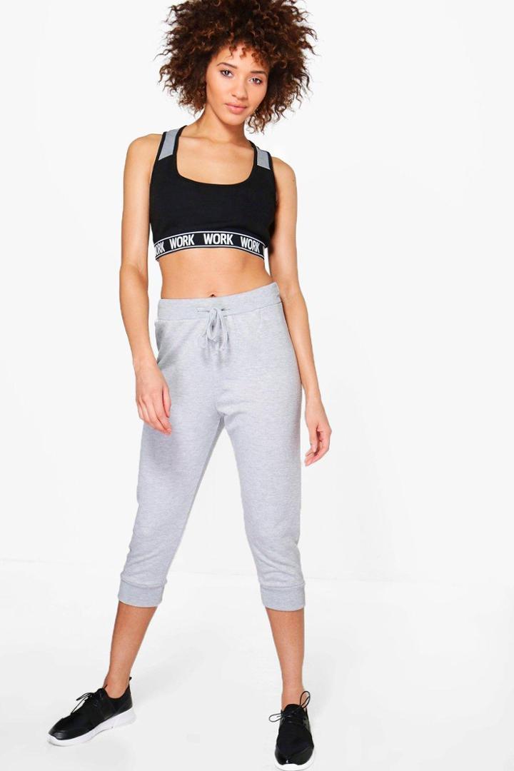 Boohoo Lola Fit Crop Running Joggers Grey