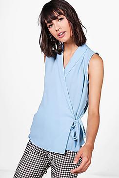 Boohoo Freya Wrap Over Sleeveless Shirt