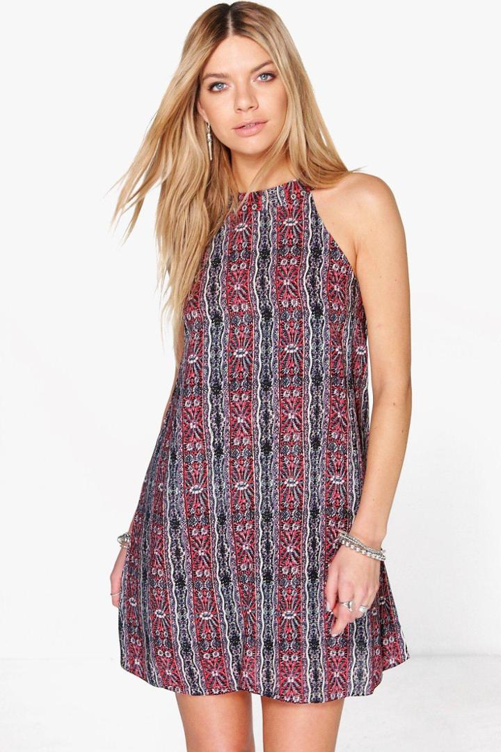 Boohoo Rose Halter Neck Printed Shift Dress Multi