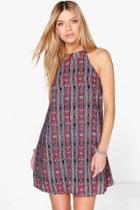 Boohoo Rose Halter Neck Printed Shift Dress Multi