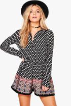 Boohoo Fabienne Border Print Shirt Style Playsuit Multi