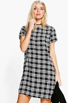 Boohoo Cally Check Cap Sleeved Shift Dress Black