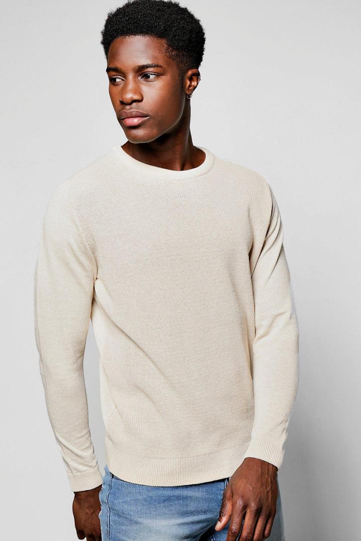 Boohoo Long Sleeve Fine Gauge Saddle Sleeve T Shirt Oatmeal