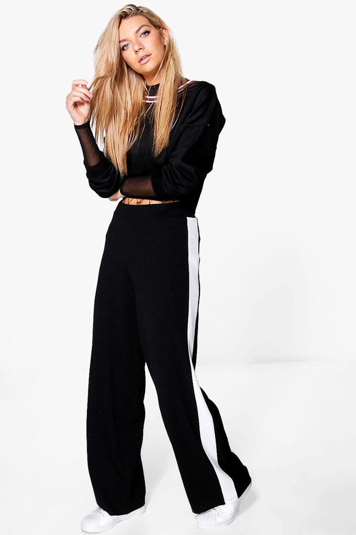 Boohoo Zahara Contrast Panel Wide Leg Relaxed Trousers Ivory