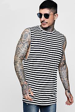 Boohoo Navy Stripe Drop Armhole Vest