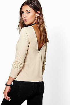 Boohoo Petite Lisa V Back Knitted Top