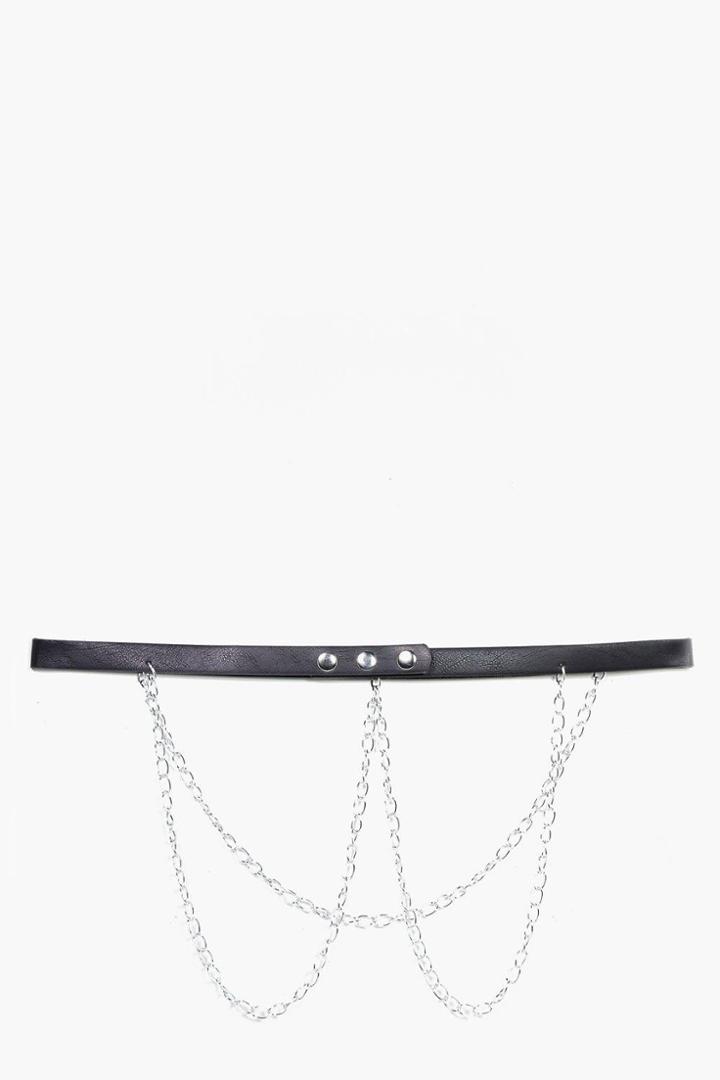 Boohoo Emilia Double Chain Skinny Belt Black