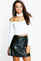 Boohoo Tall Maddie Textured Off The Shoulder Neck Strap Crop