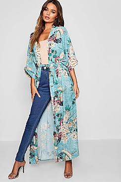 Boohoo Oriental Print Belted Kimono