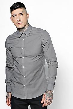 Boohoo Long Sleeve Polka Dot Jacquard Shirt