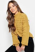 Boohoo Petite Bobble Front Chunky Roll Neck Jumper