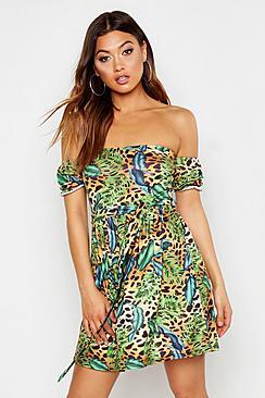 Boohoo All Sizes Jungle & Palm Print Sundress