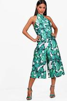 Boohoo Lottie Premium Structured Palm Print Jumpsuit
