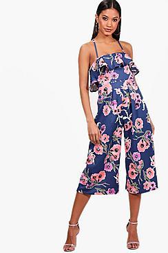 Boohoo Zani Floral Ruffle Culotte Jumpsuit