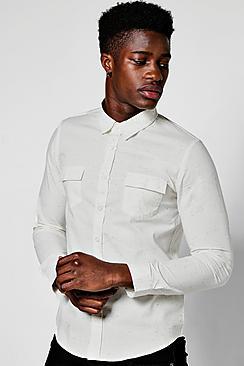 Boohoo White Long Sleeve Nep Shirt