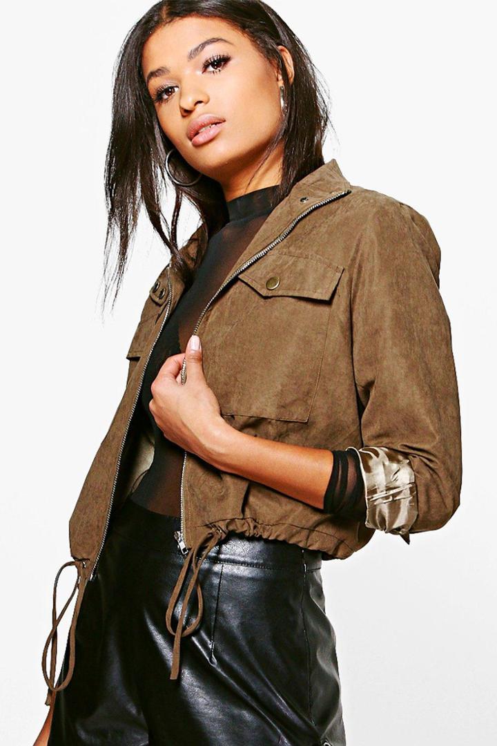 Boohoo Rebecca Cropped Utility Jacket Khaki