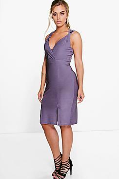 Boohoo Plus Kelly Shimmer Plunge Neck Midi Dress