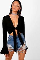 Boohoo Tall Tie Front Frill Sleeve Top