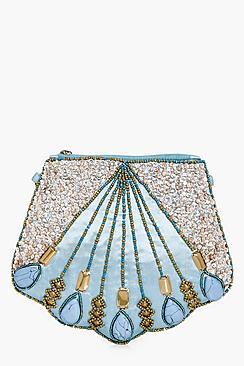 Boohoo Hope Boutique Shell Beaded Clutch