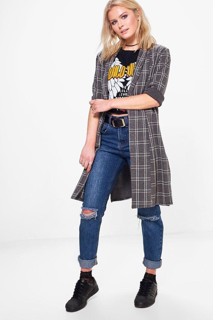 Boohoo Emma Check Longline Duster Multi