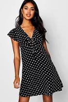 Boohoo Woven Polka Dot Tie Detail Shift Dress