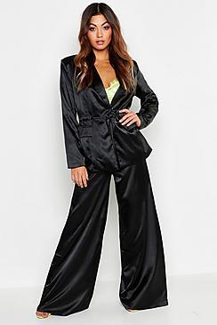 Boohoo Satin Draw Cord Blazer