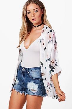 Boohoo Sophie Rose Print Chiffon Kimono