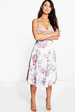 Boohoo Nori Bright Floral Full Midi Skirt