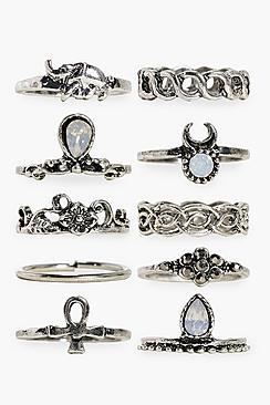 Boohoo Daisy 10 Piece Stone Set Ring Pack