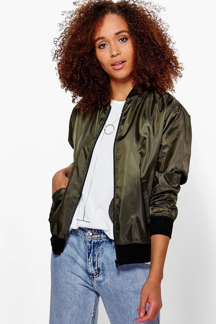 Boohoo Freya Basic Bomber Jacket Khaki