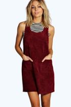 Boohoo Eliana Cord Pinafore Dress Berry