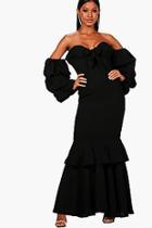 Boohoo Boutique Rita Ruched Sleeve Frill Maxi Dress