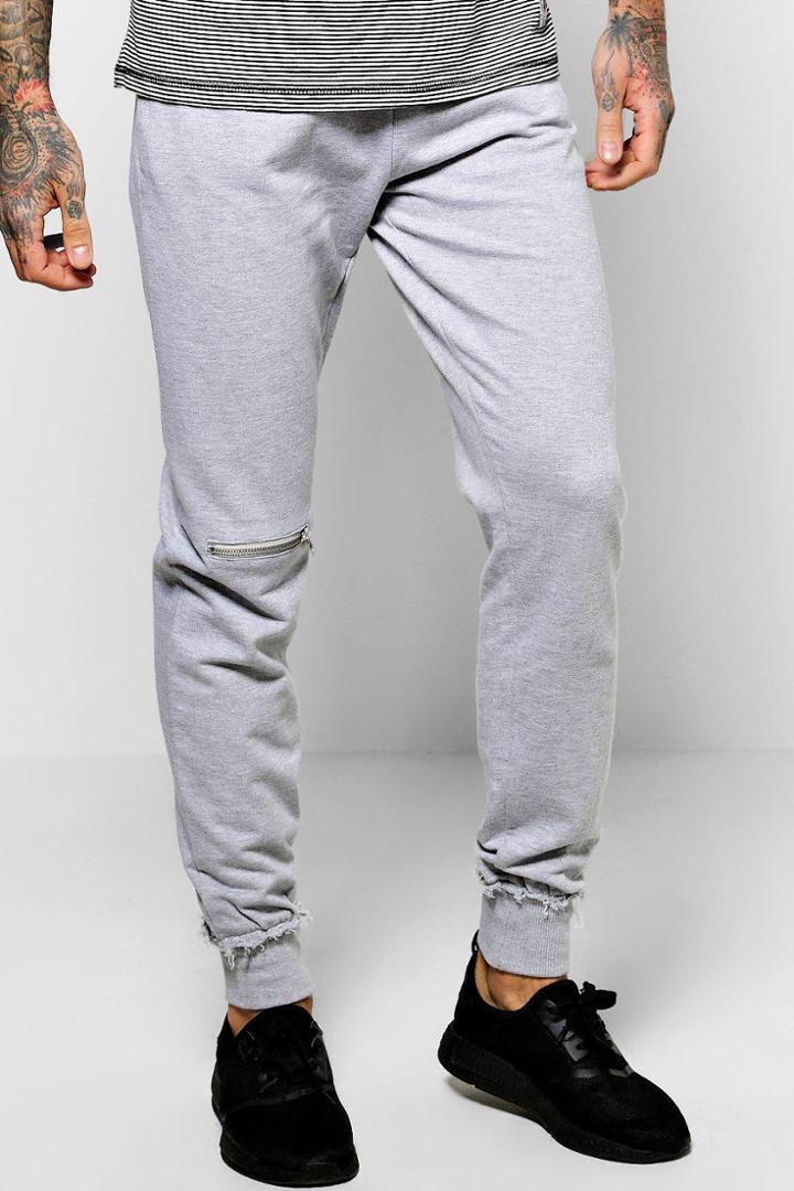 Boohoo Skinny Fit Joggers With Knee Zip Grey