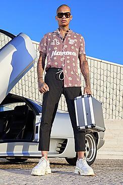 Boohoo Havana Slogan Print Short Sleeve Revere Shirt