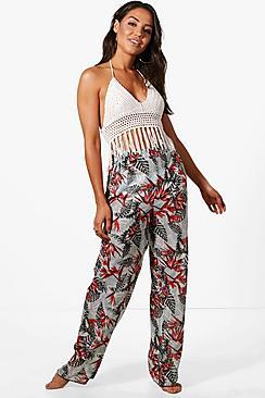 Boohoo Hope Tropical Print Beach Trouser