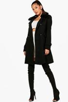 Boohoo Katie Faux Fur Collar Double Breasted Coat