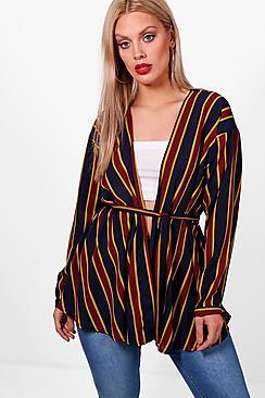 Boohoo Plus Trudy Stripe Wrap Shirt