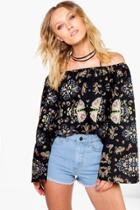 Boohoo Paige Mixed Print Off The Shoulder Top Multi