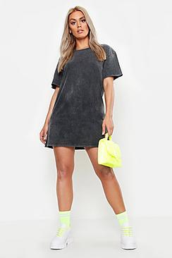 Boohoo Plus Acid Wash T-shirt Dress