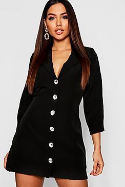Boohoo Woven Jewel Button Blazer Dress