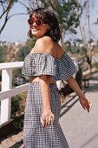 Boohoo Nia Gingham Bardot Off The Shoulder Crop & Midi Skirt