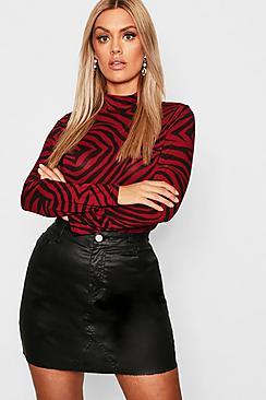 Boohoo Plus Jersey Tiger Print Roll Neck Top
