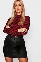 Boohoo Plus Jersey Tiger Print Roll Neck Top