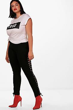 Boohoo Plus Annie Eyelet Lace Up Side Legging