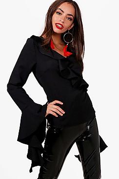 Boohoo Ruffle Wrap Tie Side Blouse
