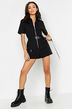 Boohoo Utility Safety Buckle Cargo Playsuit