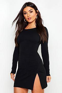 Boohoo Long Sleeve Knot Side Detail Bodycon Dress