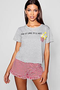 Boohoo Popcorn Pj Short Set